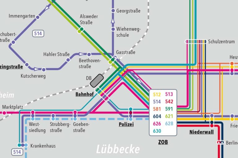 Stadt Lübbecke · Liniennetzplan Schulfahrten· Grafikstudio Carreira · Susi Carreira · Werbeagentur Bad Oeynhausen · Minden · Bünde